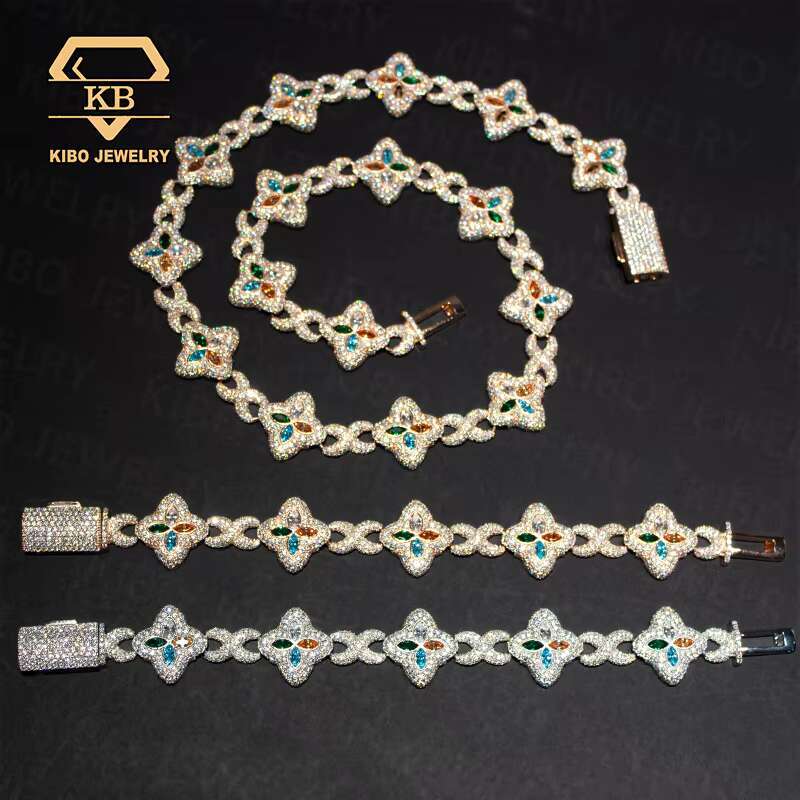 Fashion Hip-Hop Accessory 22Mm Rose Gold Sterg Sier Colorful Pyroxene Clover Infinite Chain