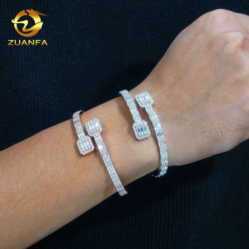 Iced Out Hip Hop Jewelry Cuban Sterg Sier Vvs Moissanite Baguette Cut Dia Cuff Bangle Bracelet Men Wome