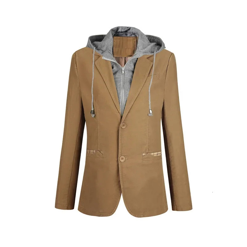 Plus Size M6XL Casual Blazer Men Two Pieces Detachable Hood Blazer Full Sleeve Single Breasted Two Buttons Suit FS150 250210