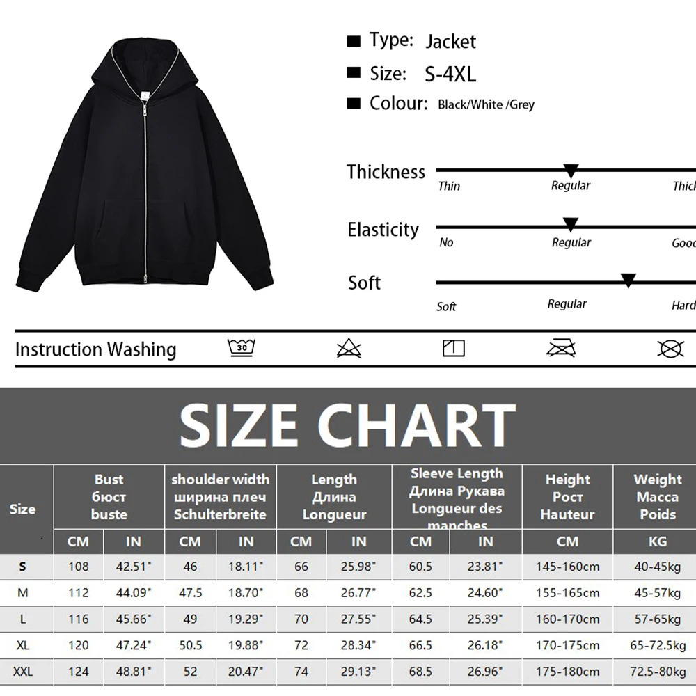 Harajuku Jacket Sweatshirts Men Zip Up Hoodies Jacket Retro Long Sleeve Oversized Black Hooded Sweatshirt Coats 250210