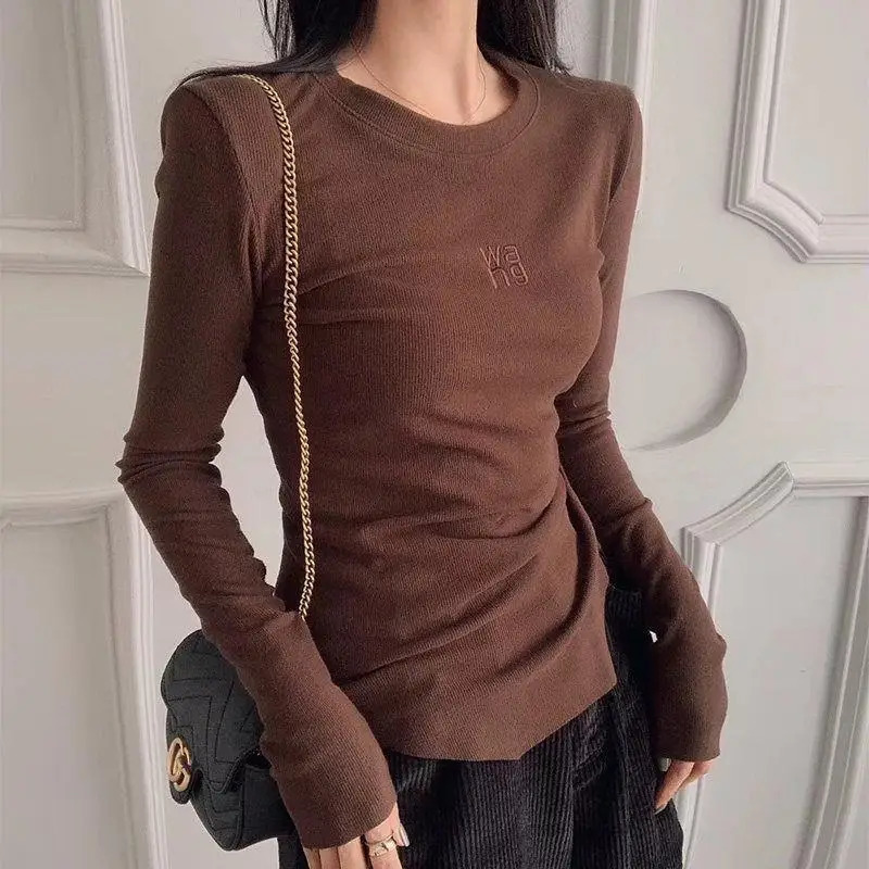 Womens Korean Style Slimming TShirt 2024 Irregular Long Sleeve Base Layer Top Thickened Slims Smooths Your Silhouette 250114Z