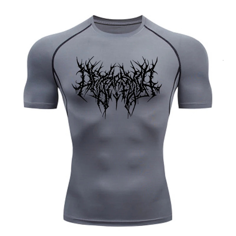Y2K GYM Compression Tshirts Sport Workout Thorn Print T-shirts Mens Running Fitness Tight Summer Sportswear Top Tee 250211