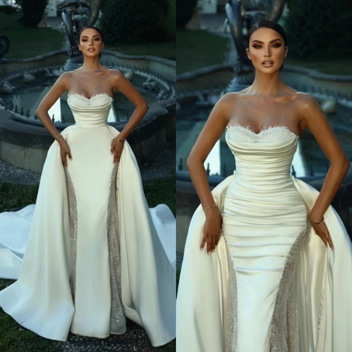 Elegant Mermaid Wedding Dress Sweetheart Neck Sleeveless Bridal Gowns Sequins Appliques Detachable Train Dresses Custom Made vestidos de novia