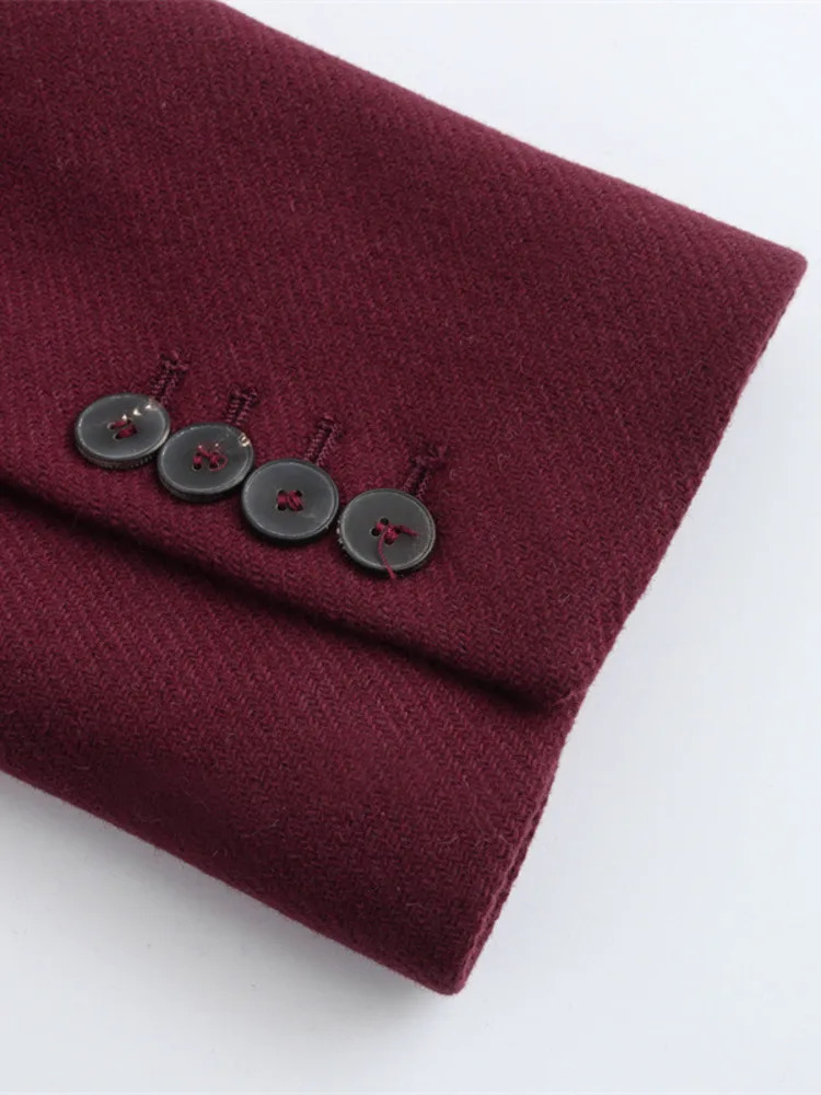 EAM Wine Big Size Casual Woolen Coat Lapel Long Sleeve Double Breasted Women Jacket Fashion Autumn Winter2024 30A2587 250109Z