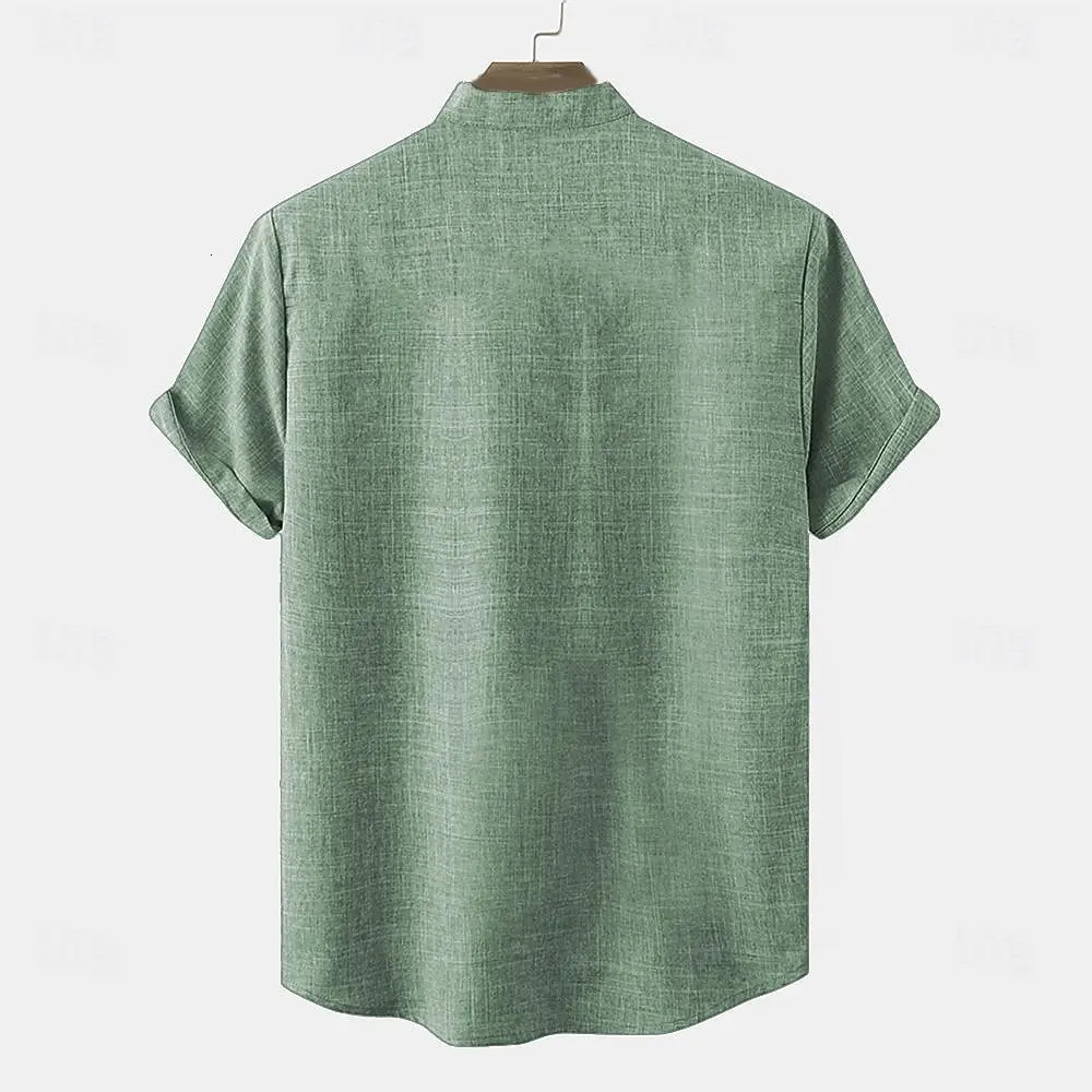 Mens Tops Pullover Linen Mens Tribal Totem Short Sleeve Shirt Half Cardigan Button Stand Collar Shirt Linen Mens Tops 250211