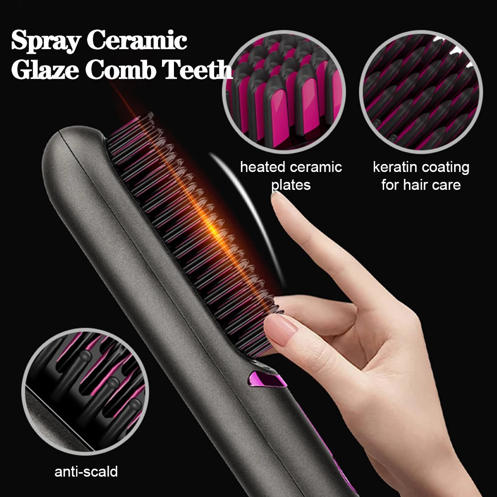 Wireless Hair Straightener Brush Fast Heated Straightener Brush Multifunctional Ceramic Hair Curler Anti-scalding Heating Comb 250113
