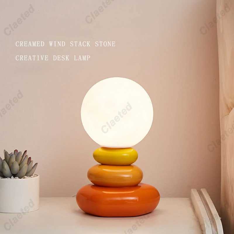 Colorful Stone Table Lamp Bedroom Bedside Lamp Creative Nordic Stacked Stone Shape Living Room Advanced Atmosphere Night Light Z250211