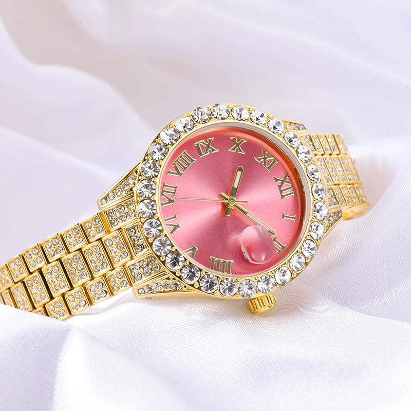 Designer Pink Women Watch Luxury Small Face TLXT Elegant Quartz Watch for Ladies Icy Look Party Jewelry Mini Babe Clock Wristwatch Gold Watch for Wome