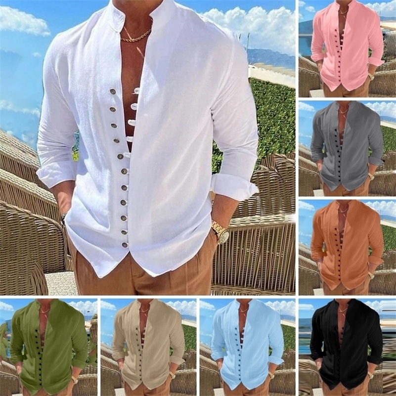Mens casual social shirt long sleeved dress mens formal business original white top cotton linen beach y250122