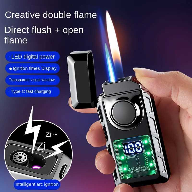 Rechargeable Piezo Pse Windproof Cigar Cigarette Lighter Jet Butane Torch Gas Two Types Flames Lighters Smoking Accessory Y250210