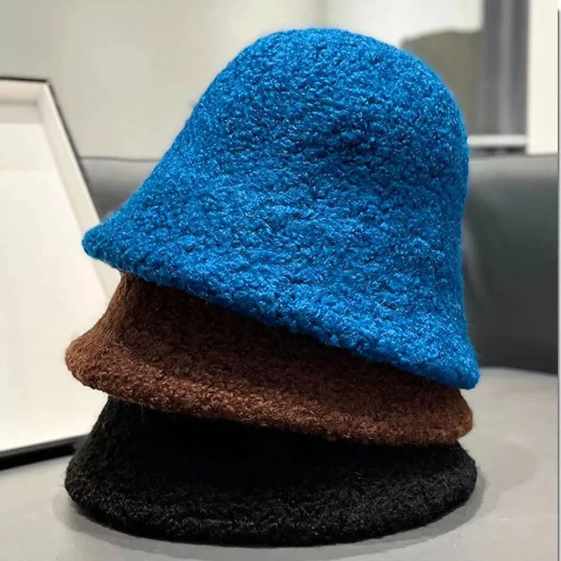 Autumn Winter Hats for Women Classic Simple Wool Lamb Bucket Warm Fisherman Cap Versatile Fashion Japanese Ladies Pannama 250110