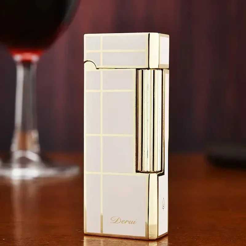 Derui Gift Box Gas Lighter Cpact Jet Butane Cold Metal Cigar Lighter Grinding Wheel Pipe Cigarette Accessories Y250210