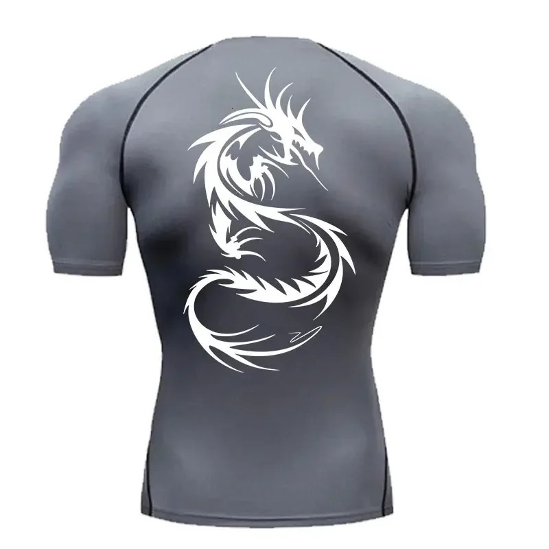 Muscle Training Quick Drying T-Shirt Y2K Dragon Print Compression T-Shirt Sports Workout Men Running Fitness Short Sleeve S-3XL 250211