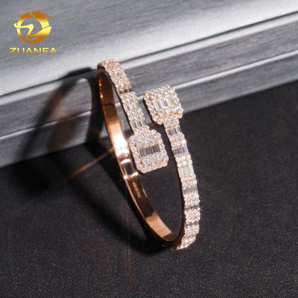 Iced Out Hip Hop Jewelry Cuban Sterg Sier Vvs Moissanite Baguette Cut Dia Cuff Bangle Bracelet Men Wome