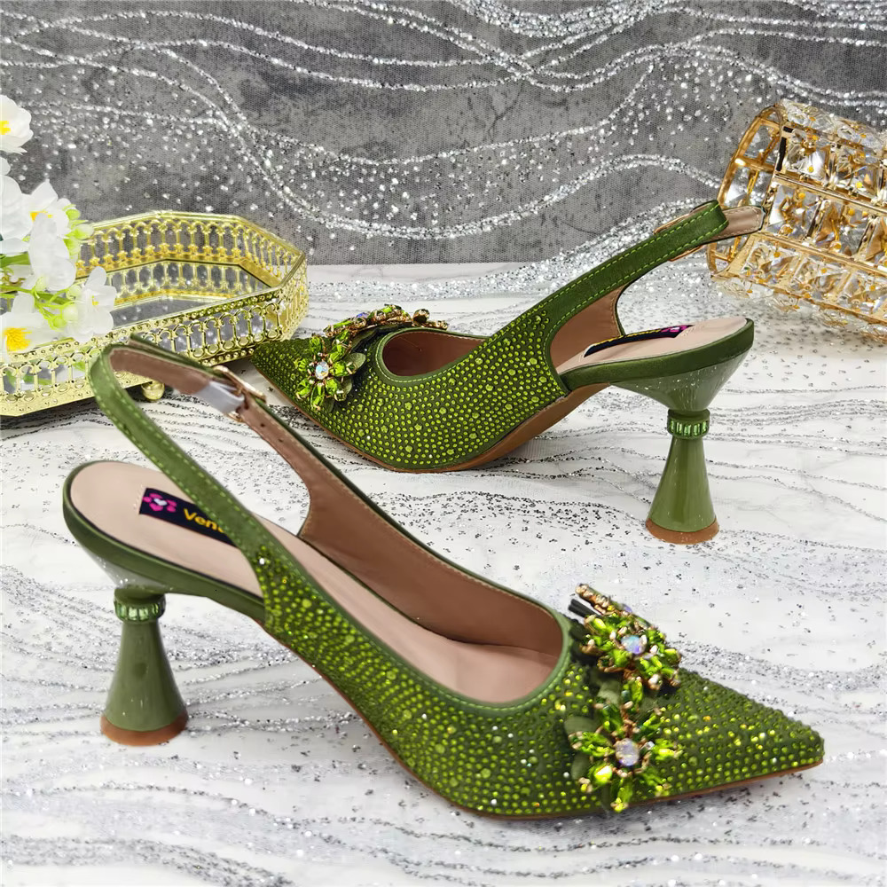 Popularity Pointed Toe High Heels Shoes And Bags Set With Rhie For Women Wedding Party Elegant Fashion