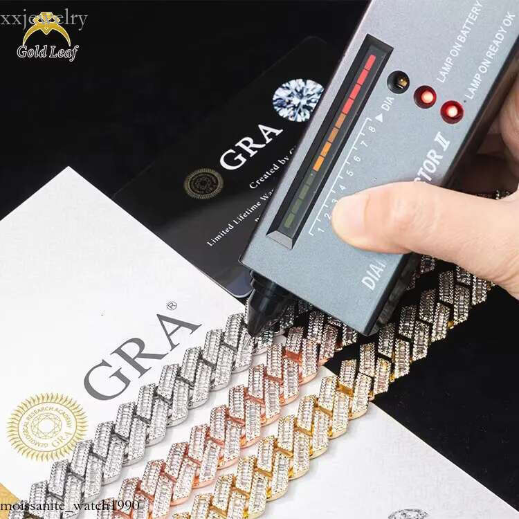 Goldleaf Hot Sale Iced Out 16mm Sterg Sier Cuban k Chain Hiphop Jewelry Baguette VVS moissanite cuban chain