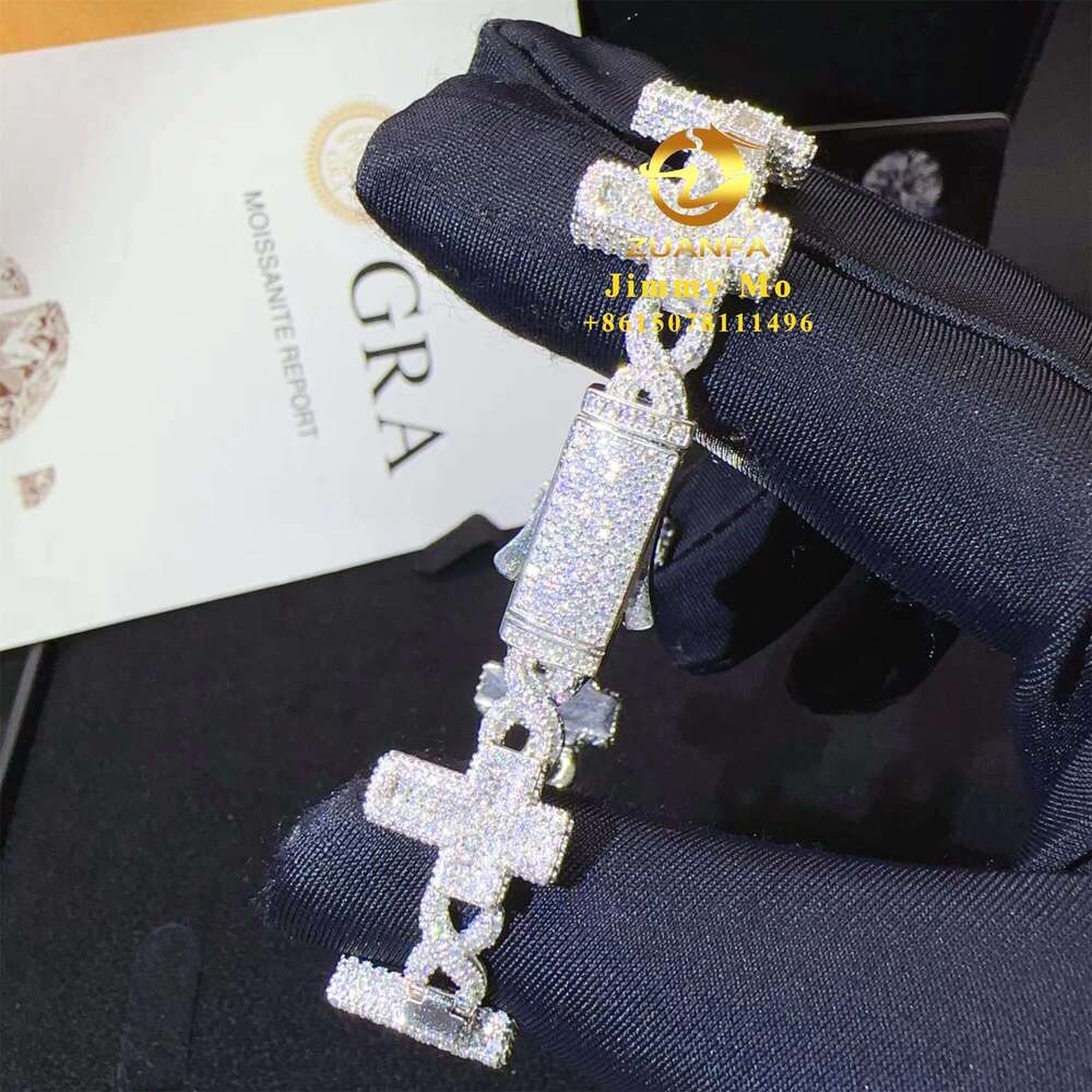 New Design 8Mm -16Mm Wide Pure Sier Chilled Hip-Hop Jewelry Vvs1 Silica Cuban Chain Cross Bracelet For Men