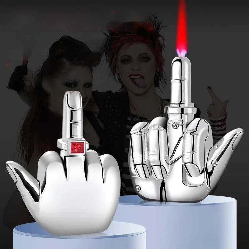 Funny Middle Finger Torch Lighter with Fuk You Vo Windproof Jet Flame Lighters Refillable Butane Lighter Smoking Accessories Y250210