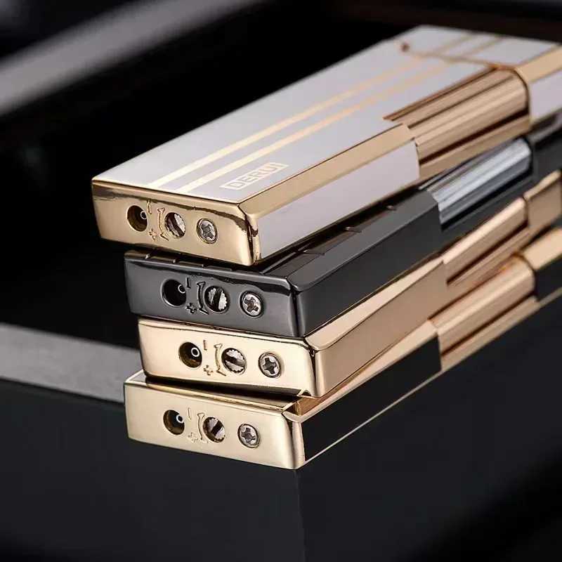 Derui Gift Box Gas Lighter Cpact Jet Butane Cold Metal Cigar Lighter Grinding Wheel Pipe Cigarette Accessories Y250210