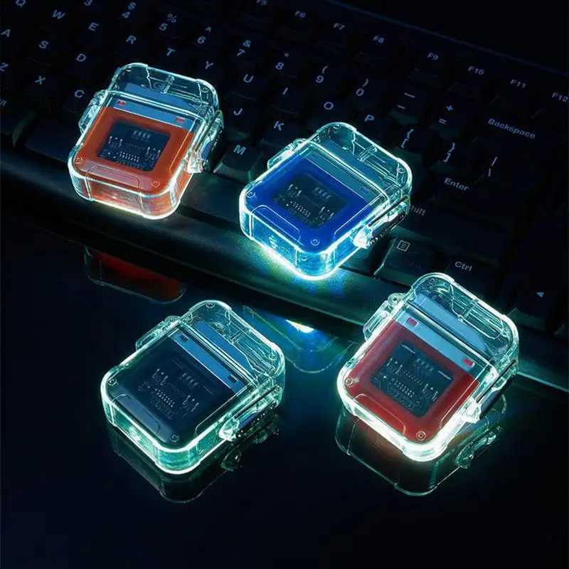 Transparent Dual Arc Plasma Waterproof Lighter Watch Rechargeable USB Flashlight Flameless Windproof Lighter for Outdoor CampingT250211