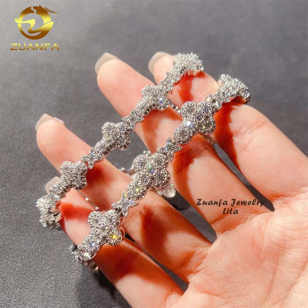 Iced Out Jewelry 10Mm 13Mm Sterg Sier GRA Certificate Dia Moissanite Cuban K Chain Cross Bracelet