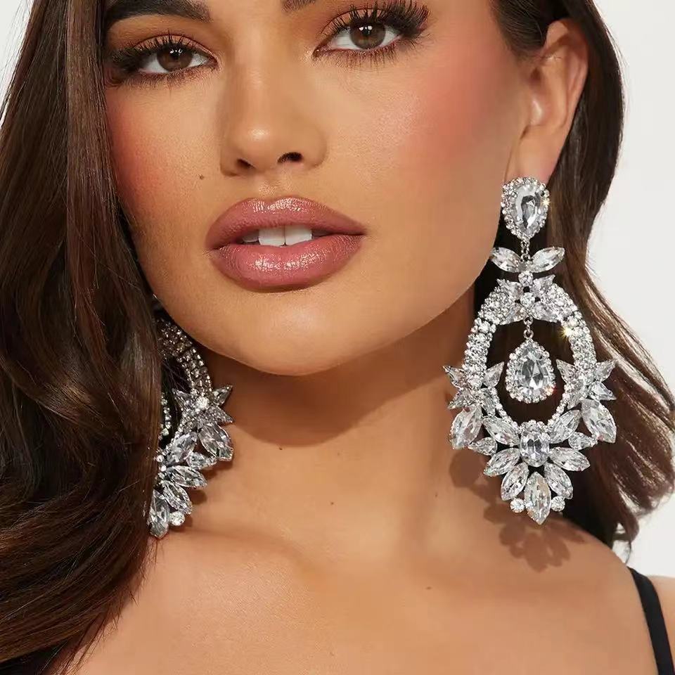 Women's Earrings 2PCS/LOT Big Exaggerated Earrings Rrhinestone Tassel Earrings Runway Accessories earrings