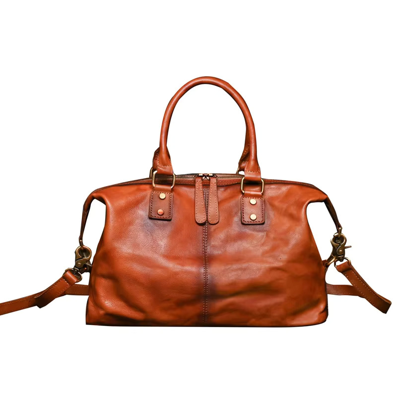 Nesitu Highend Fashion A4 Vintage Brown Coffee Genuine Leather Women Handbag Cowhide Shoulder Messenger Bag Female Purse M022