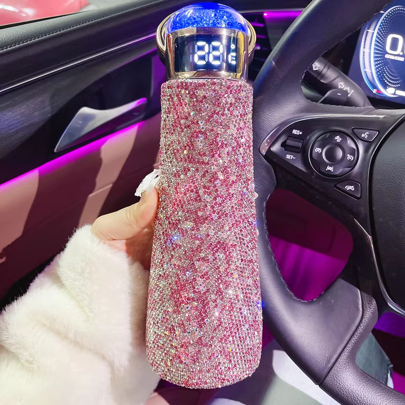 Rhie Decorated Smart Cup Stainless Steel Insulated Flask With LED Temperature Display Thermal Bottle For Women Thermos Mug