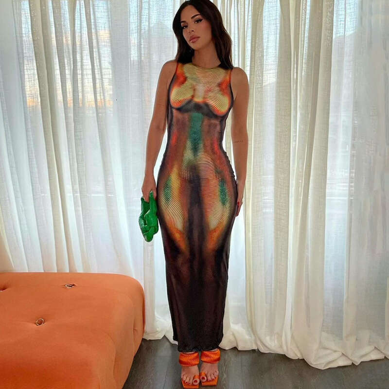 Women's summer product print slim fit round neck sleeveless dress wholesale 2025 new casual fashion trend clothing
