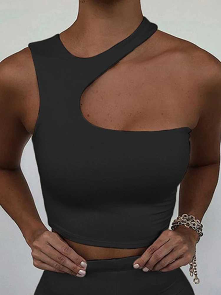 Cut Out Sexy Crop Off Shoulder Solid 2022 Skinny Sport Short Tops Women Tank Irregular Summer Tube TopsXJ250212