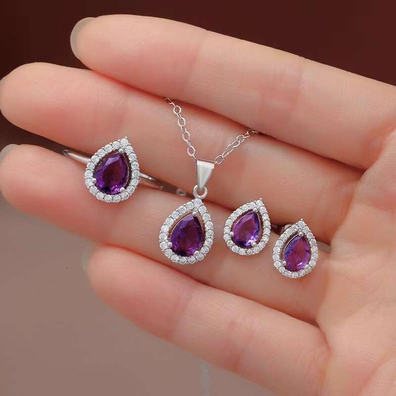 Recommended new minimalist necklace set from Japan South Korea, fashionable and elegant zircon teardrop shaped open ring earrings