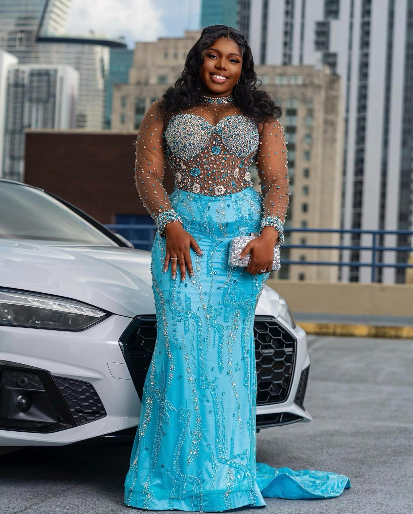 Aso Ebi 2025 Sky Blue Mermaid Prom Dresses Crystals Beaded Sequined Lace Luxurious Evening Formal Party Second Reception Birthday Gowns Dress For Spec