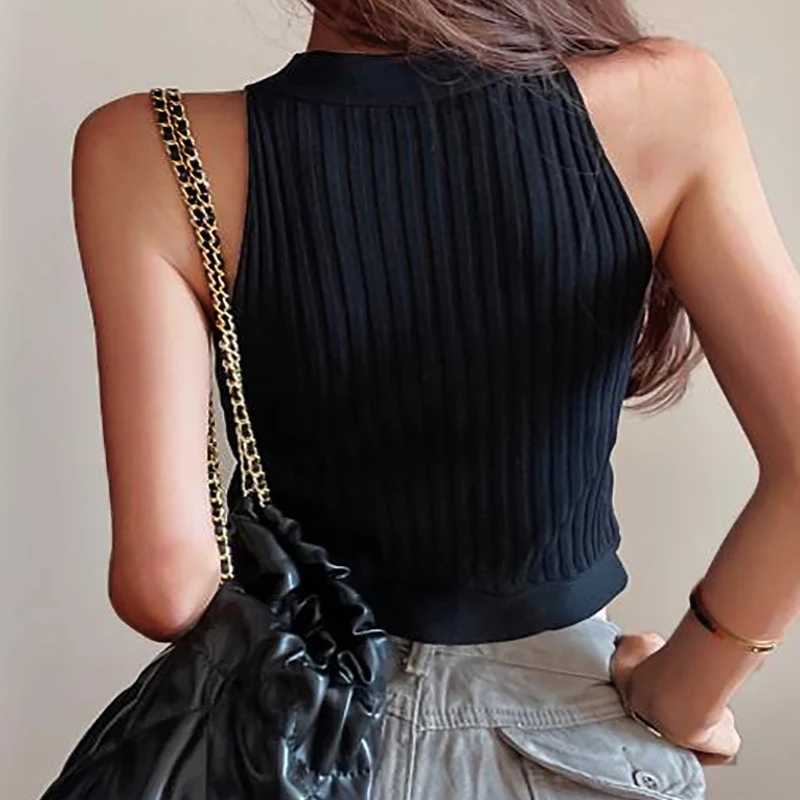 Women Y2K Sexy Tank Tops Chic Tops Halter Off Shoulder Crop Top Camis Elastic Slim Solid Knit Sports Tank Tops For Women SummerXJ250212