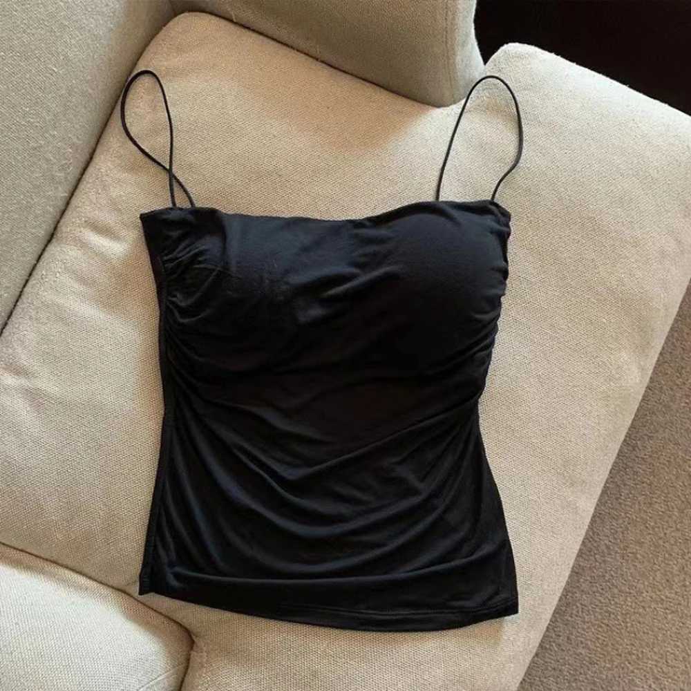 Tank Tops Women With Built In Bra Spaghetti Strap Tanks For Woman Solid Color Casual Summer Camis Fe Korean Style DropshipXJ250212