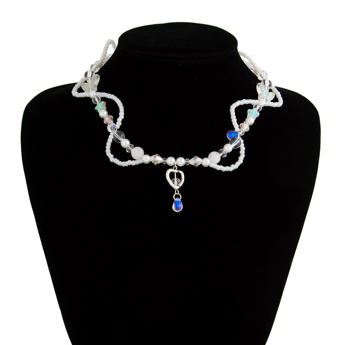 Woman fashion Jewelry small fresh irregular rice bead necklace sweet heart alloy designer pendant collarbone chain