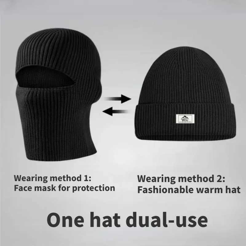 2In1 Mask Beanies Men Winter Balaclava Hat Knitted Hats Fl Face Ski Bonnet Tactical Cycling Earmuffs Cap Knitted X2502121