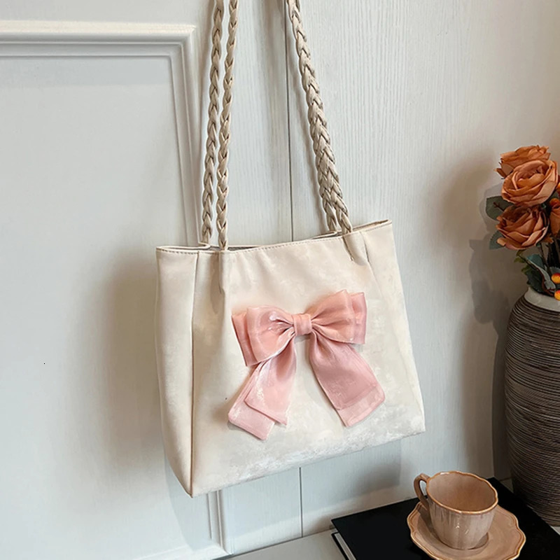 Womens Shoulder Bag with Bows Versatile Casual Hand-held Tote Bag Womens Bag Simple Spacious Trendy Crossbody Bag Bag 250207