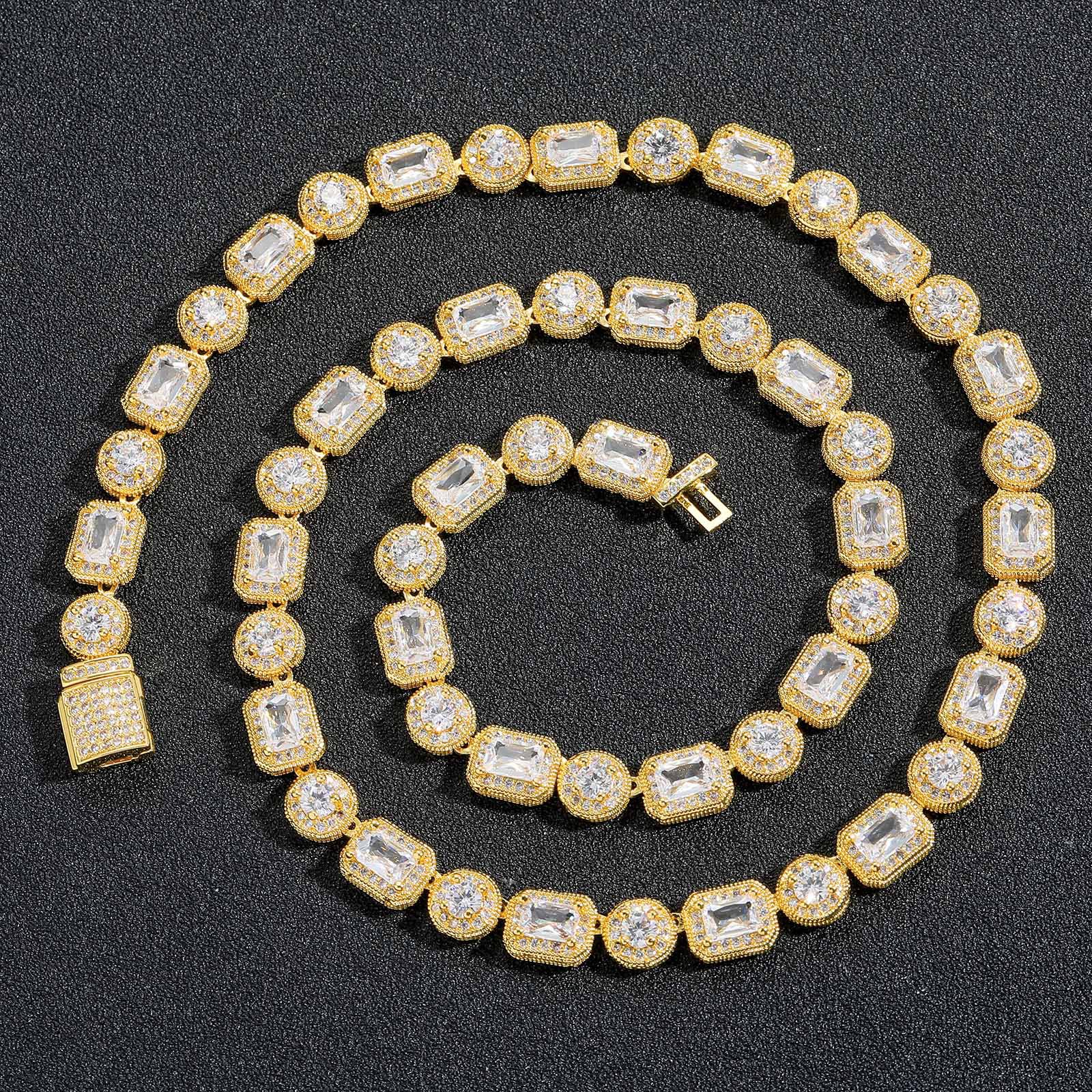 Hip Hop High Quality Suqare Zirocn Chain Cuban Chain Necklace Bracelet Jewelry Set Gold Plated for Men
