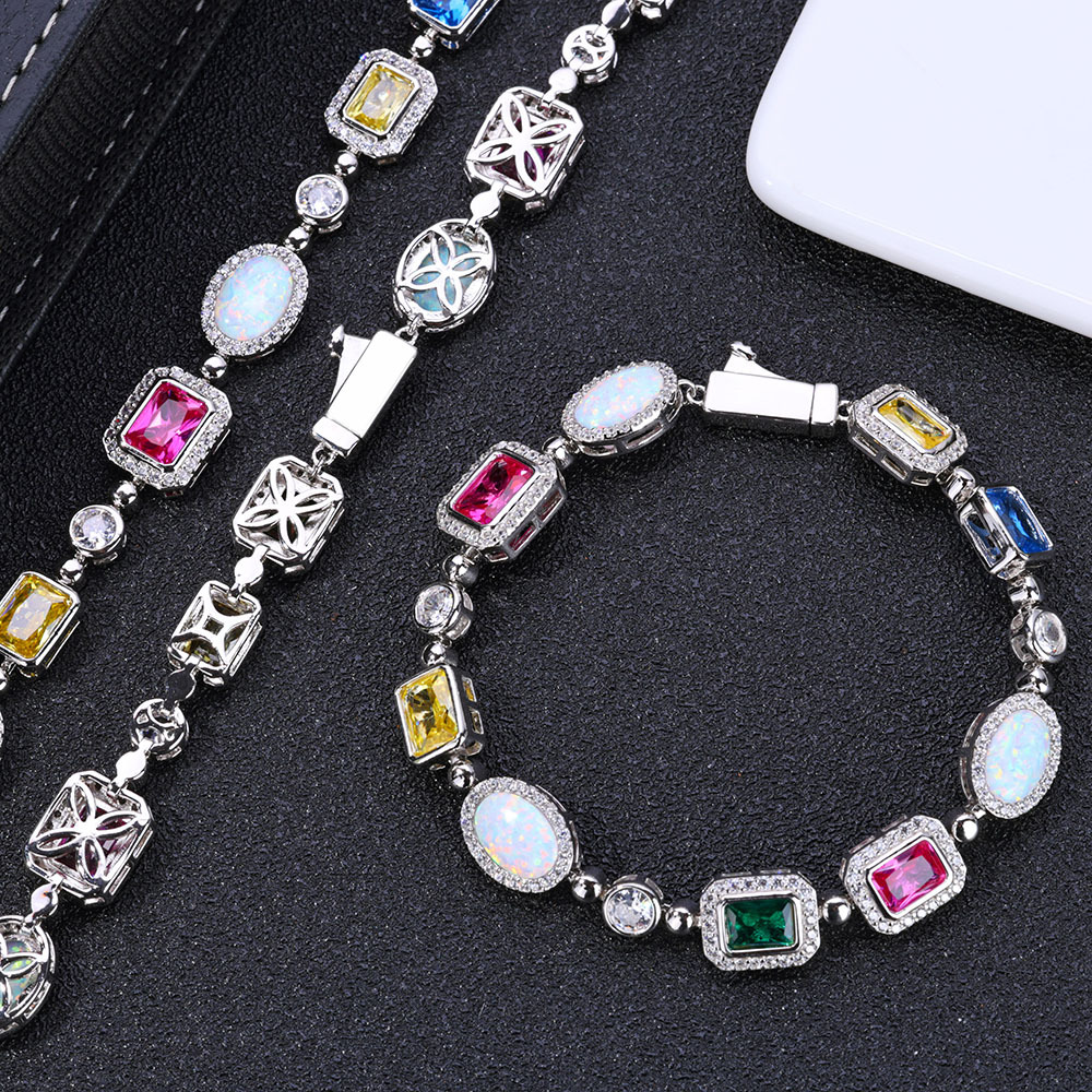High Quality Colorful Tennis Chain Cuban Chain Necklaces Bracelet Colored Gemstone Jewelry Men Women Gift