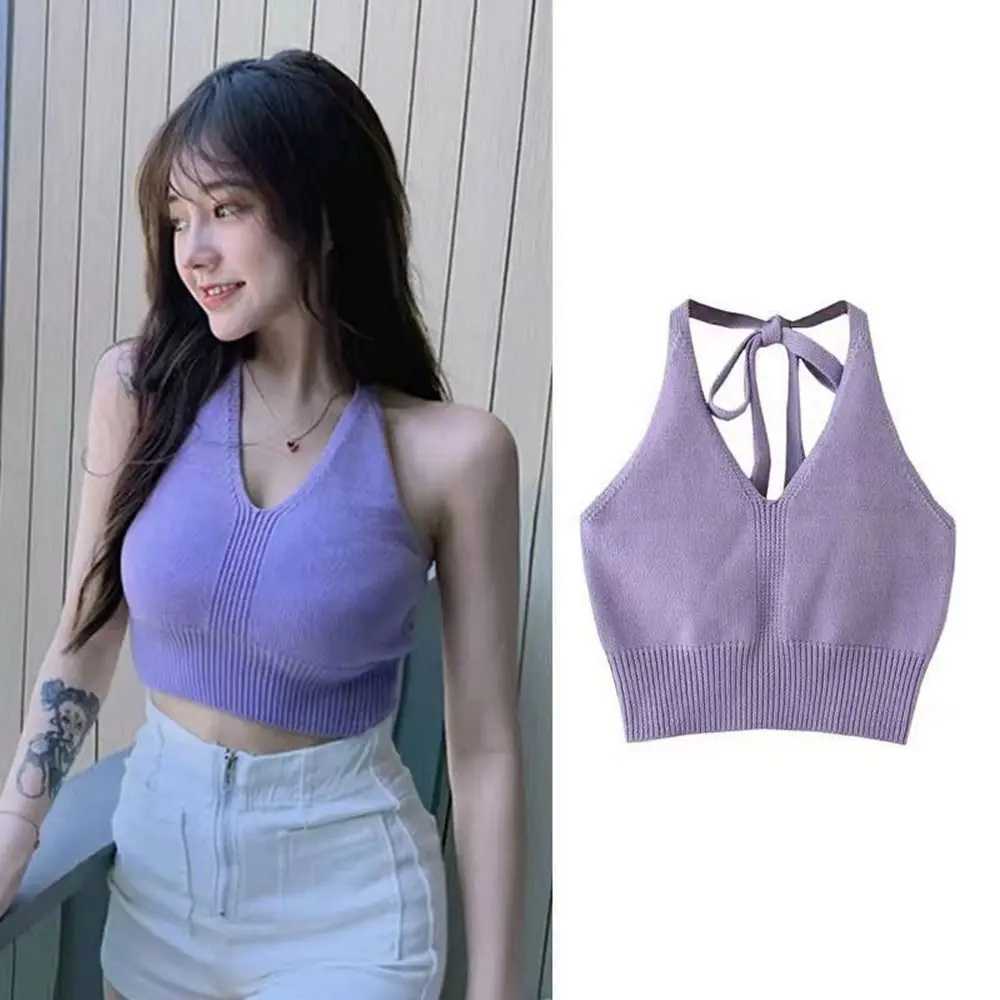 Short Knitted Crop Tops New Knitted High Stretch Sexy Tank Top Soft Sveless Strap Vest WomenXJ250212