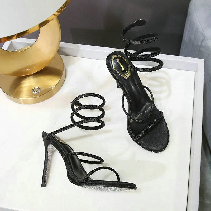 Crystal Snake Coiled Women Sandals Stiletto Heels Woman Summer 2023 Open Toe High Wedding Bridal Shoes Pumps 250118