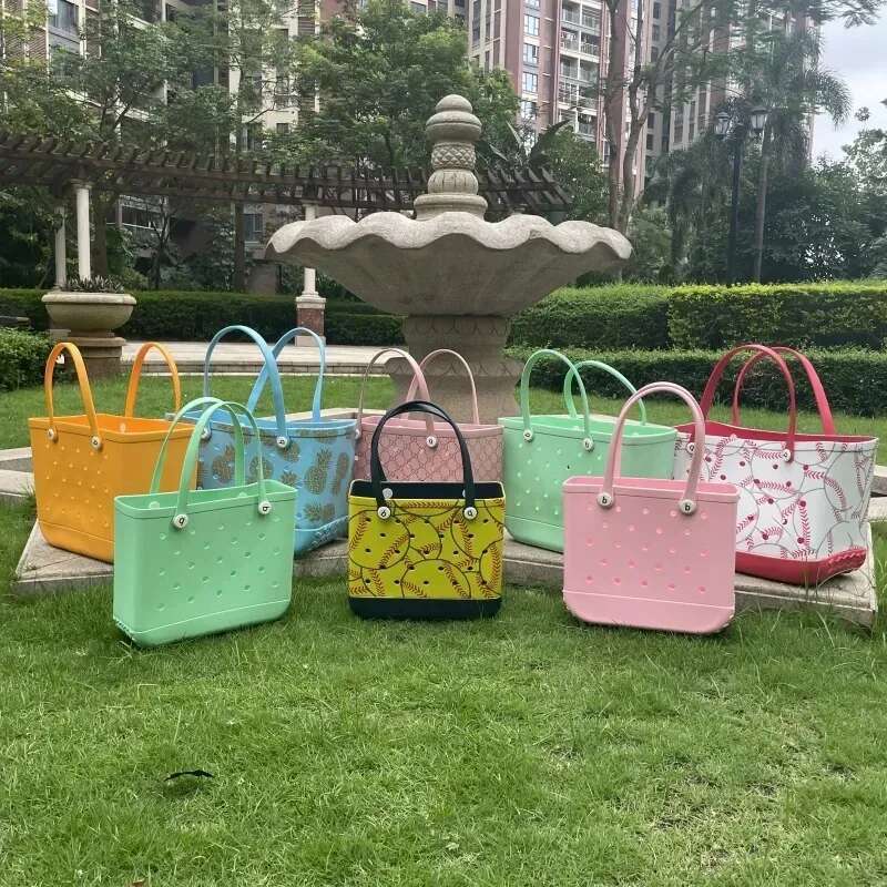 HOT Waterproof Woman Eva Tote Large Shopping Basket Bags Washable Beach Silicone Bogg Bag Purse Eco Jelly Candy Lady Handbags