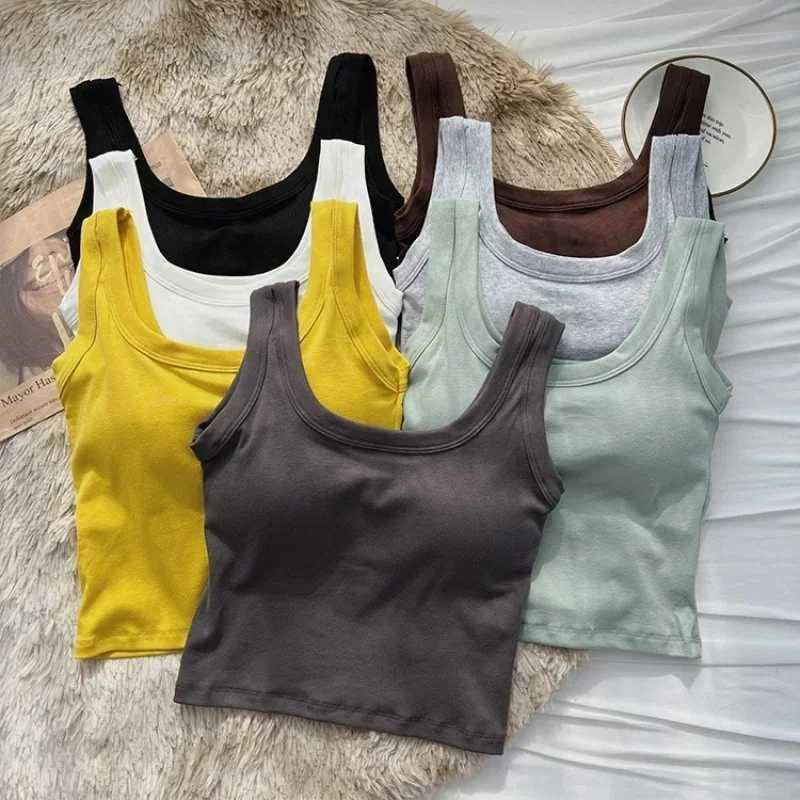 Womens Vest One-Piece No Steel Ring Cotton Chest Pad Wide Shoulder Sports Yoga Vest Underwear Black White Bra Tank Top WomenXJ250212