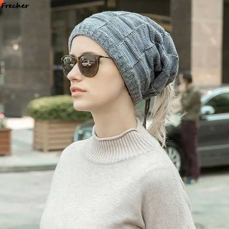 Warm Knit Hat Autumn Winter Bobble Hats Men Wen Bandana Drawstring Slouchy wrap Soft Beanies Cap Cfortable Sklies X250212