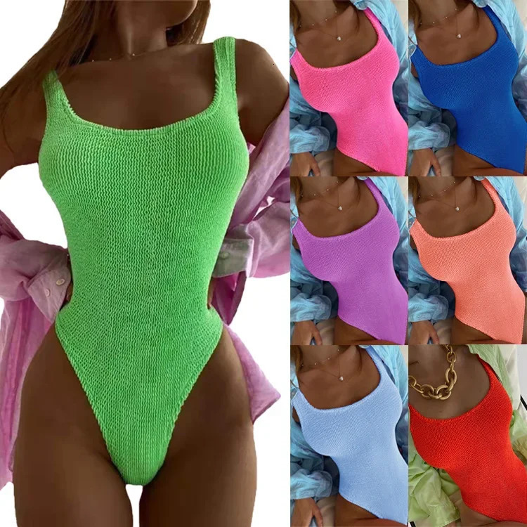 Sexy Ribbed Wrinkled Crinkled One-piece Bikini Female Swimsuit Women Push Up Bra Swimwear 250210