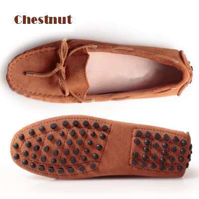 Cow Leather Womens Suede Flats Bow Tie Moccasins Big Size Casual Shoes Size34-44