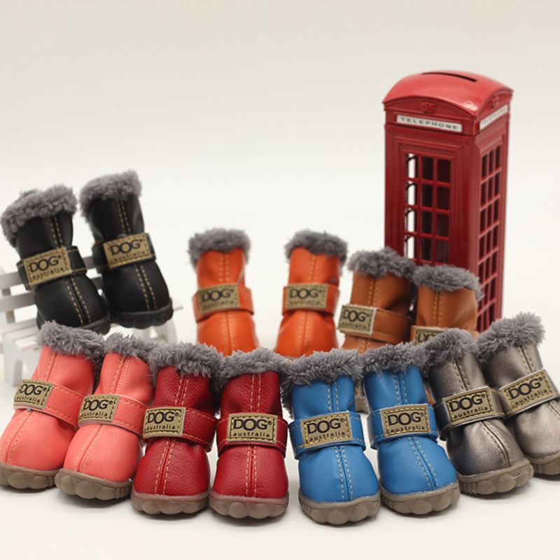 Dog shoes in 16 Colors, Puppy Dog Boots Paw Protectors for Winter Snowy Day, Sole Thickened Wear-resistant, Magic Glue Big Logo Cotton Leather Shoes G