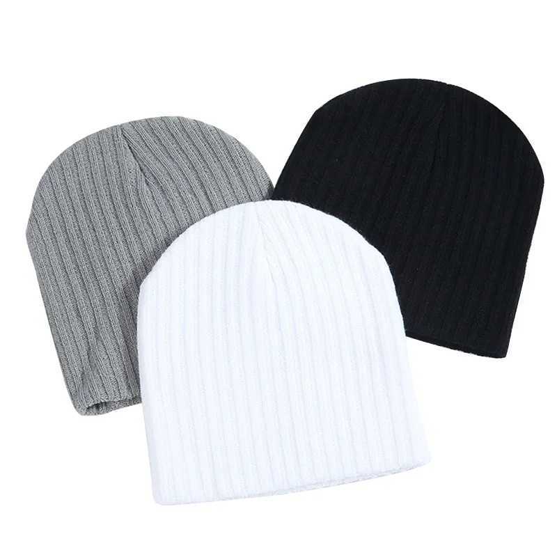 Solid Color Crimping Sklies Beanies Keep Warm Unisex Hip Hop Black White Gray Winter Korean Men Beanie Wen Knitted Hat X250212