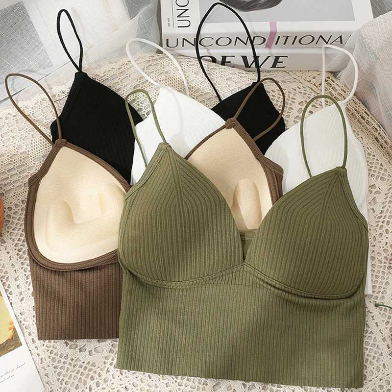 V-Neck Camisole Women Sexy Stretch Push Up Bra with Chest Pads Knitted Crop Top for Fe Short Tube Top Tops Bralette Y2kXJ250212
