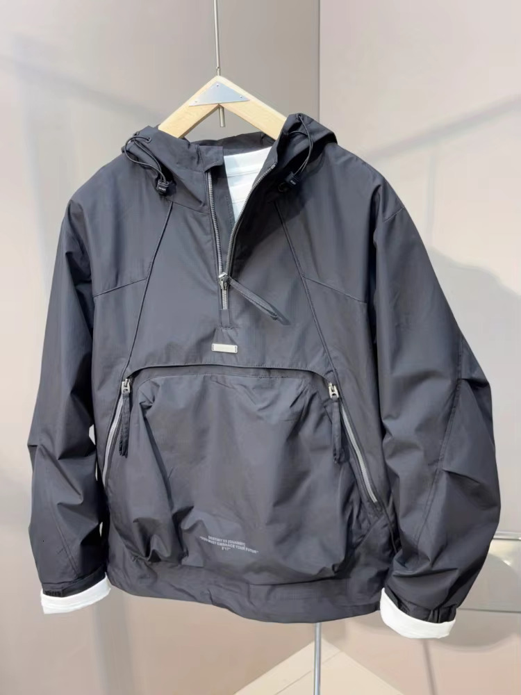 New American Trend Half-Zipper Hoodie Hooded Sweatshirt Pocket Spring Autumn Cargo Jacket Men Tops Streetwear Loose Outerwear
